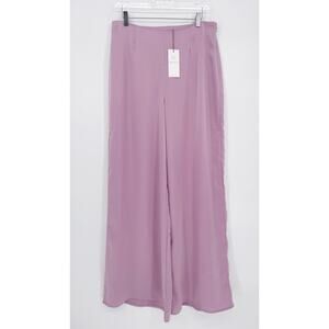WAYF Women's Large Wide Leg Satin Trousers Pants Lavender Purple Stretch New